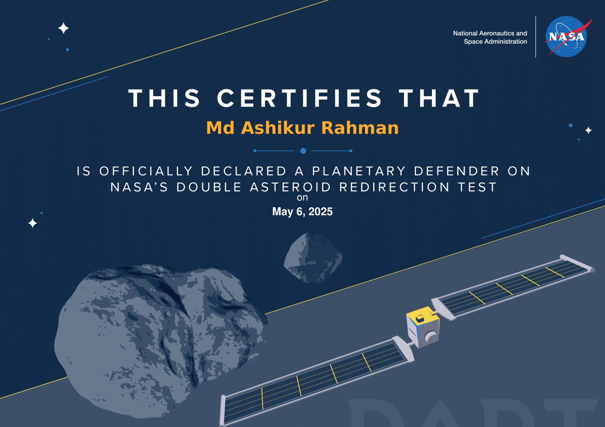 Certificates of Md. Ashikur Rahman (Ayon) from NASA